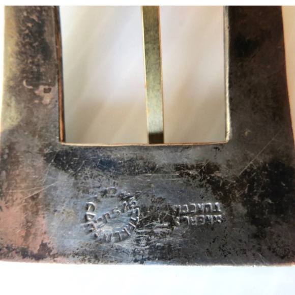 Sterling Silver w/ Inlaid Turquoise Belt Buckle Leather Belt 32" - Picture 7 of 7